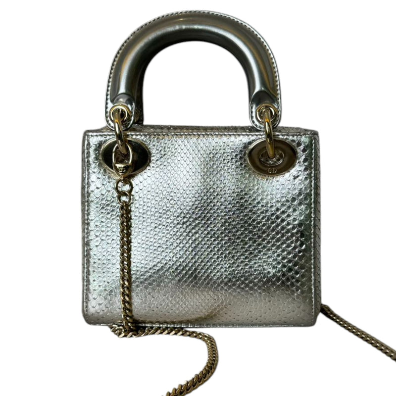 Lady Dior Mini Metallic Python Silver GHW