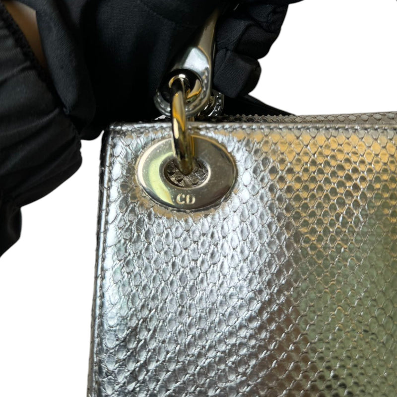 Lady Dior Mini Metallic Python Silver GHW