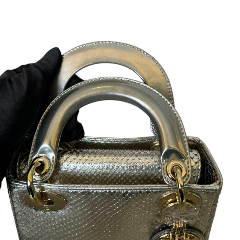 Lady Dior Mini Metallic Python Silver GHW