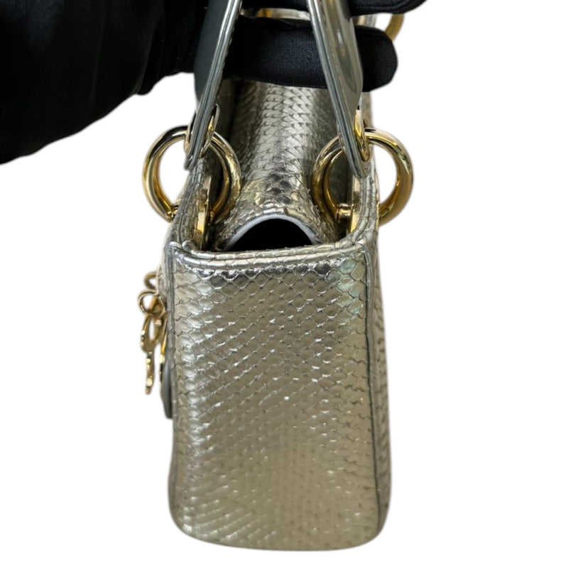 Lady Dior Mini Metallic Python Silver GHW