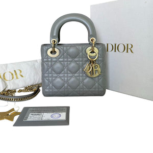 Lady Dior Mini Lambskin Quilted Grey GHW