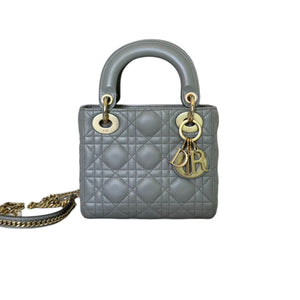 Lady Dior Mini Lambskin Quilted Grey GHW