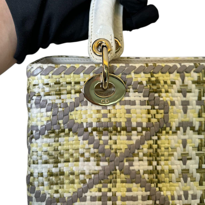 Lady Dior Medium Crocodile Raffia Yellow GHW