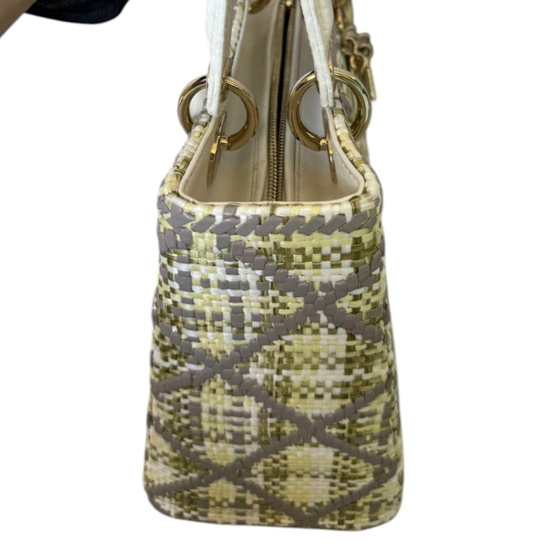 Lady Dior Medium Crocodile Raffia Yellow GHW