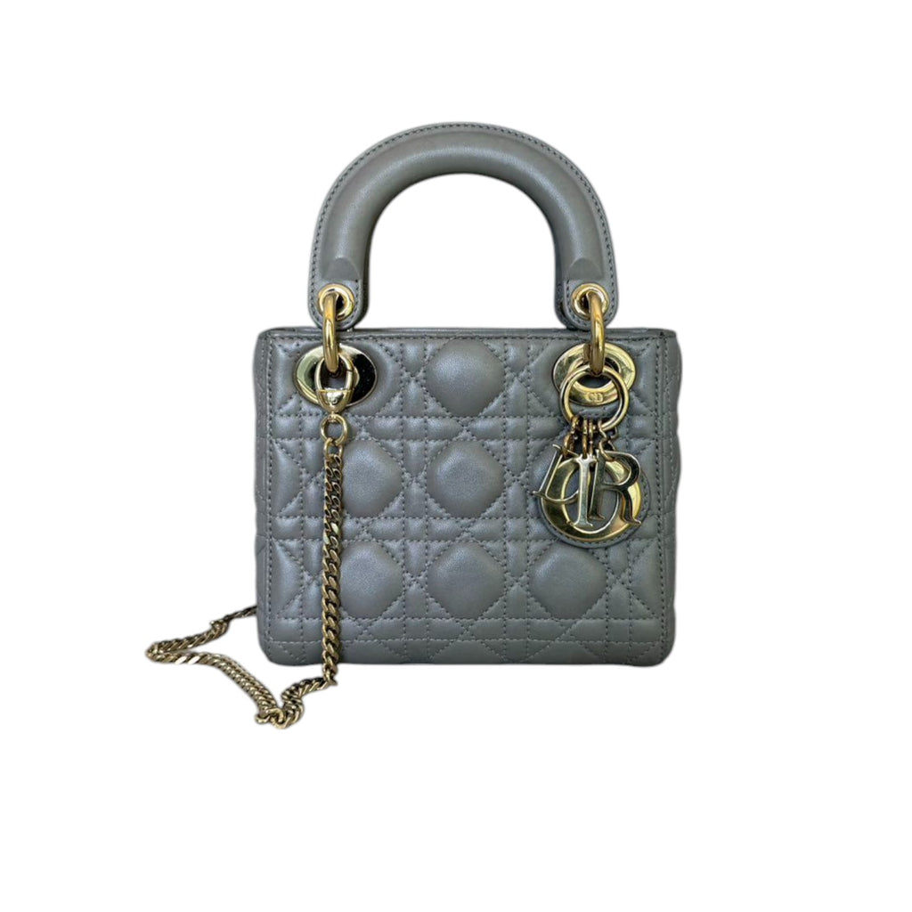 Lady Dior Mini Lambskin Cannage Grey GHW