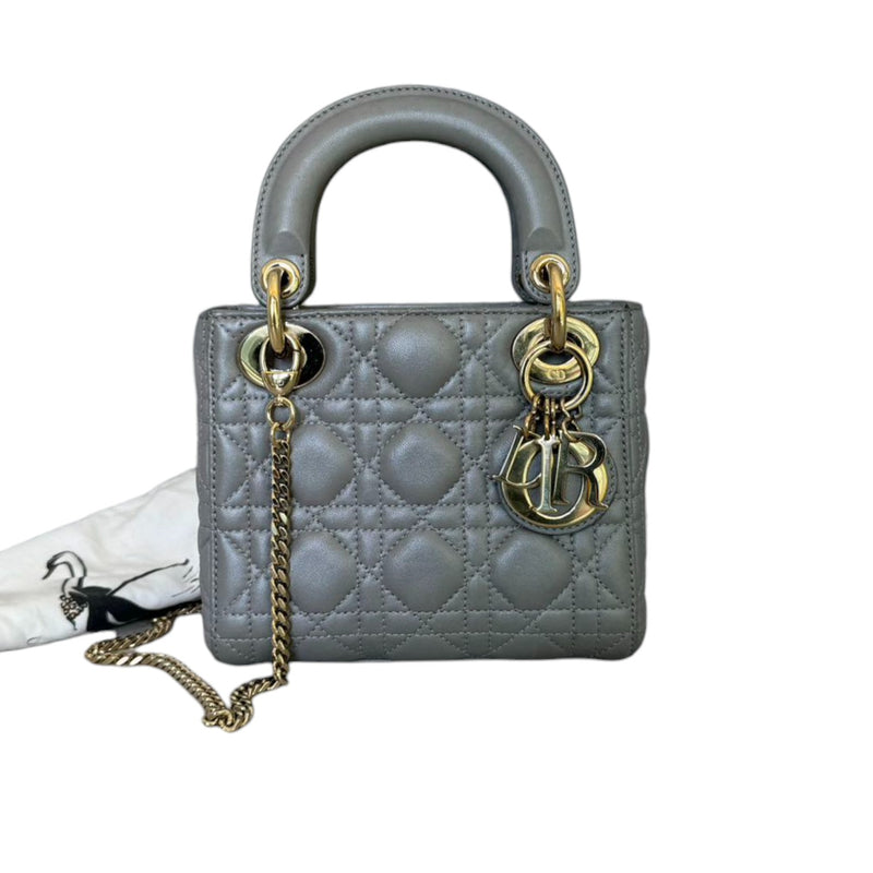 Lady Dior Mini Lambskin Cannage Grey GHW