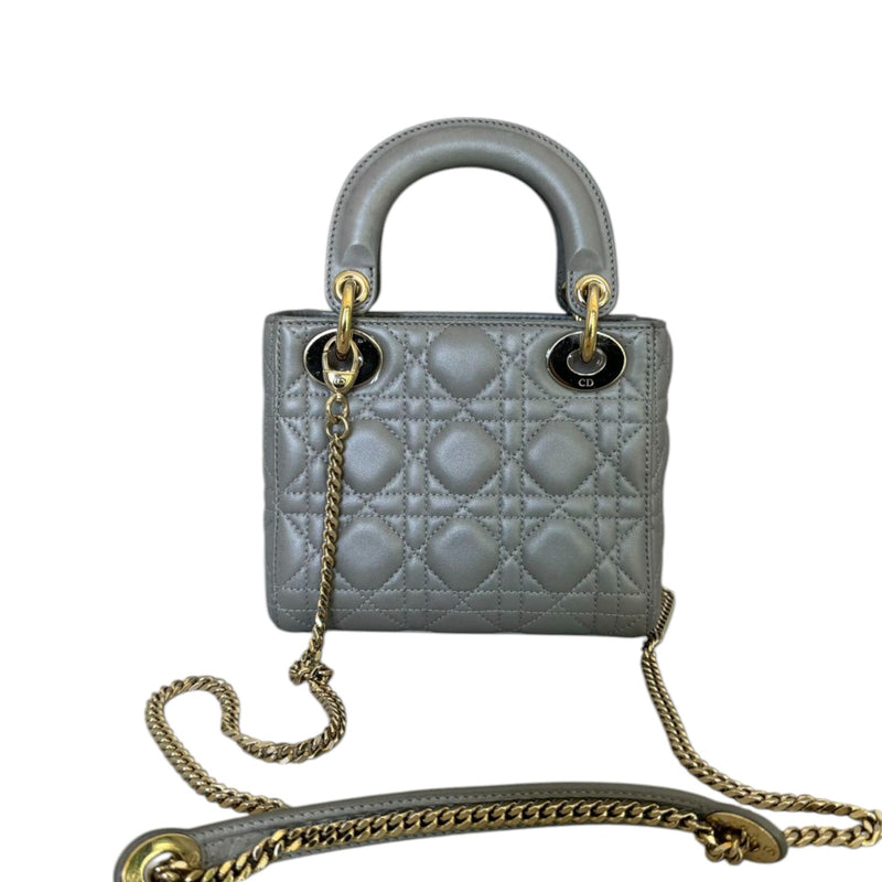 Lady Dior Mini Lambskin Cannage Grey GHW