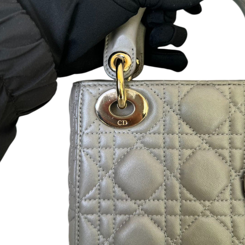 Lady Dior Mini Lambskin Cannage Grey GHW