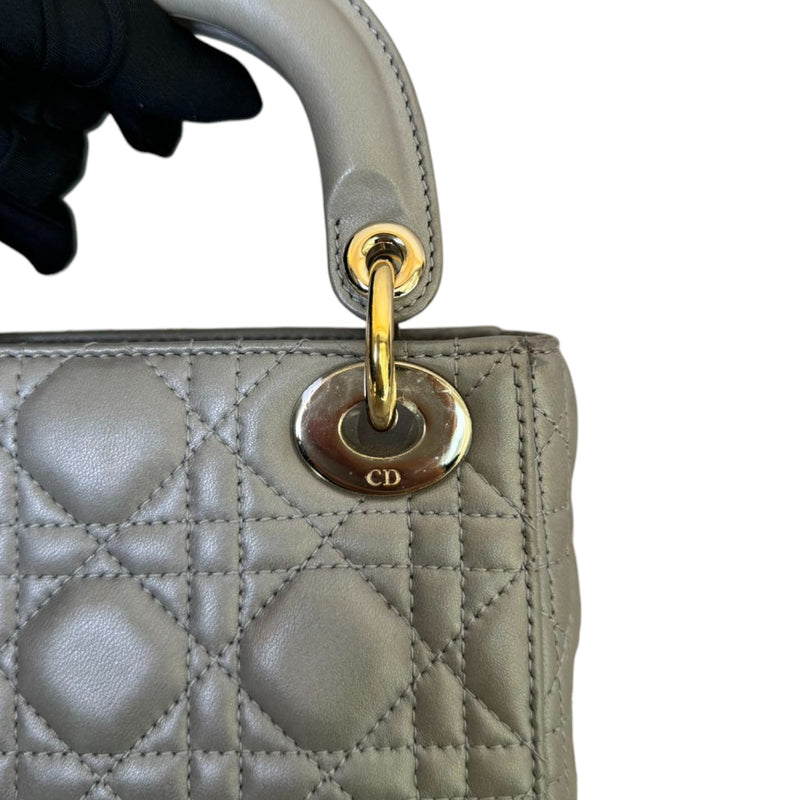 Lady Dior Mini Lambskin Cannage Grey GHW