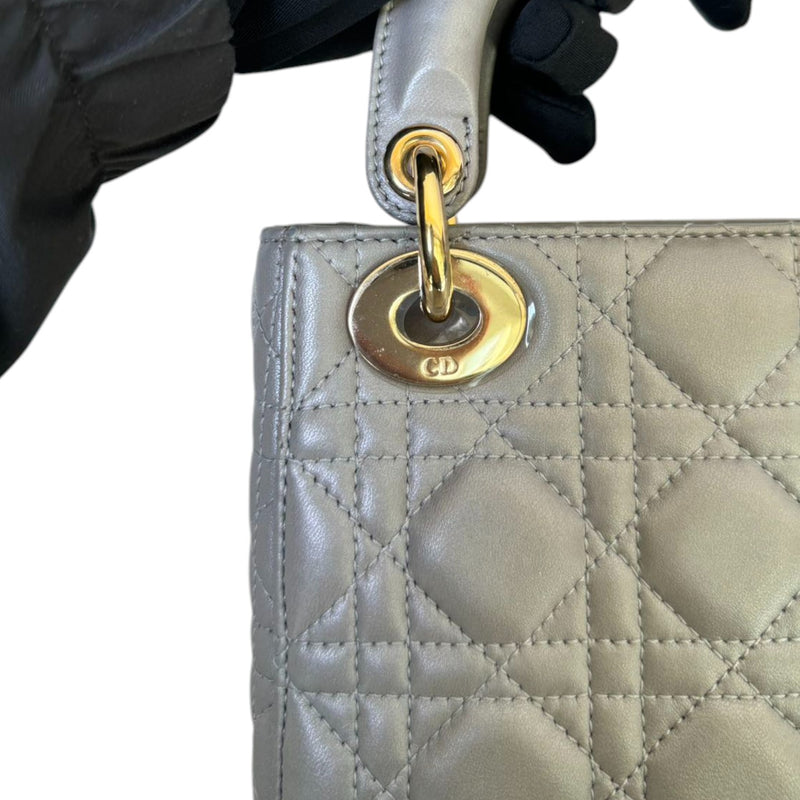 Lady Dior Mini Lambskin Cannage Grey GHW