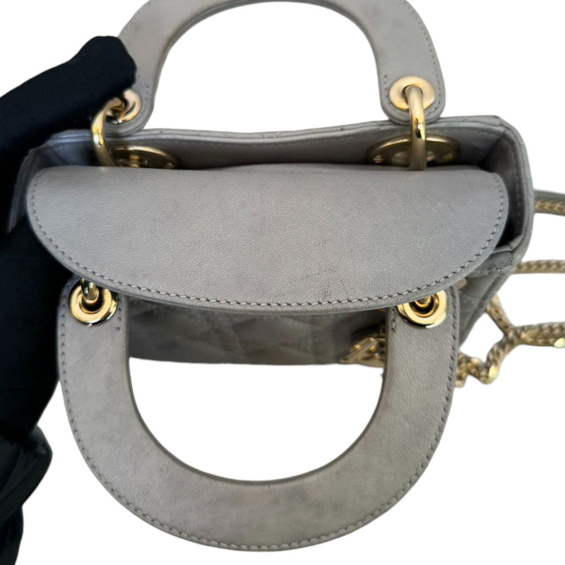 Lady Dior Mini Lambskin Cannage Grey GHW