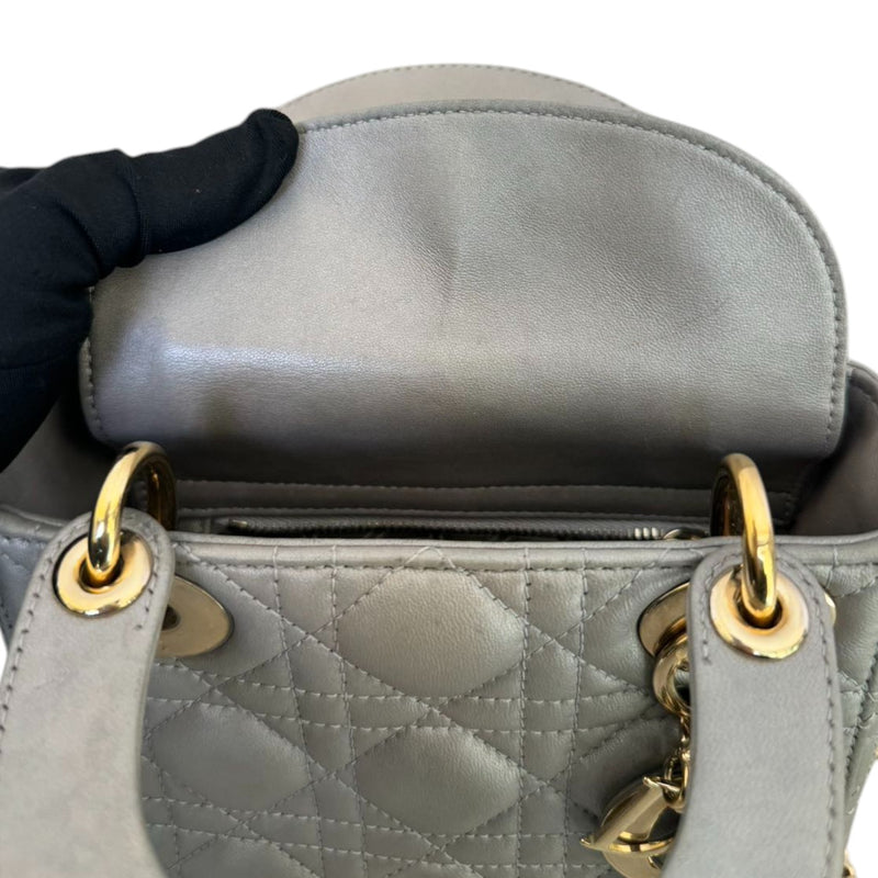 Lady Dior Mini Lambskin Cannage Grey GHW