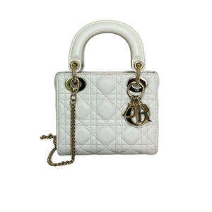 Lady Dior Mini Lambskin Cannage White LGHW