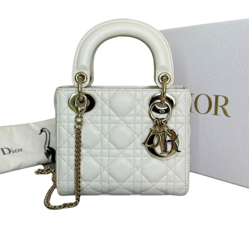 Lady Dior Mini Lambskin Cannage White LGHW