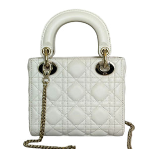 Lady Dior Mini Lambskin Cannage White LGHW