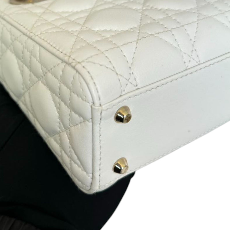 Lady Dior Mini Lambskin Cannage White LGHW