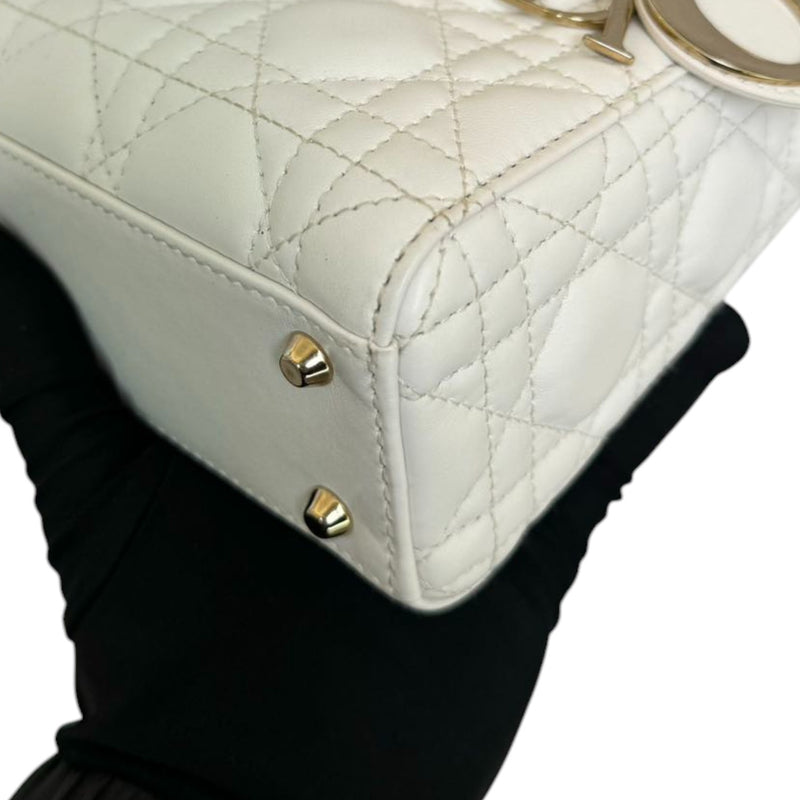 Lady Dior Mini Lambskin Cannage White LGHW