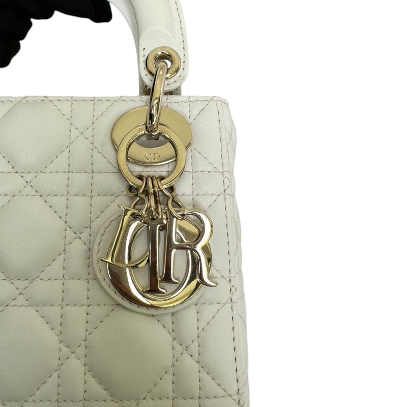 Lady Dior Mini Lambskin Cannage White LGHW