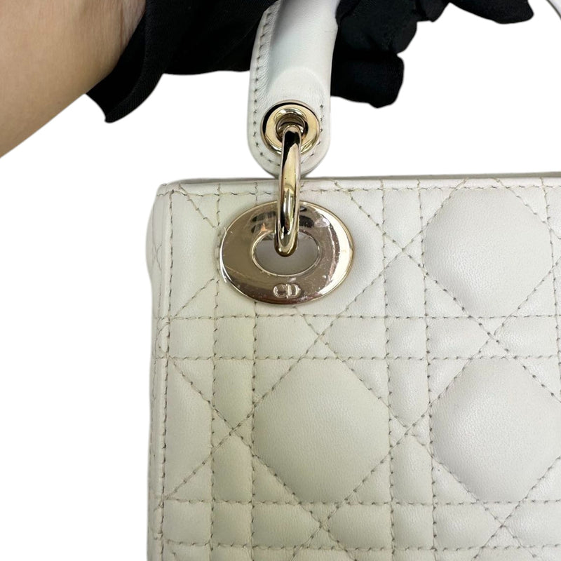 Lady Dior Mini Lambskin Cannage White LGHW