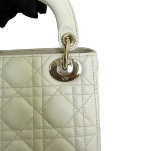 Lady Dior Mini Lambskin Cannage White LGHW