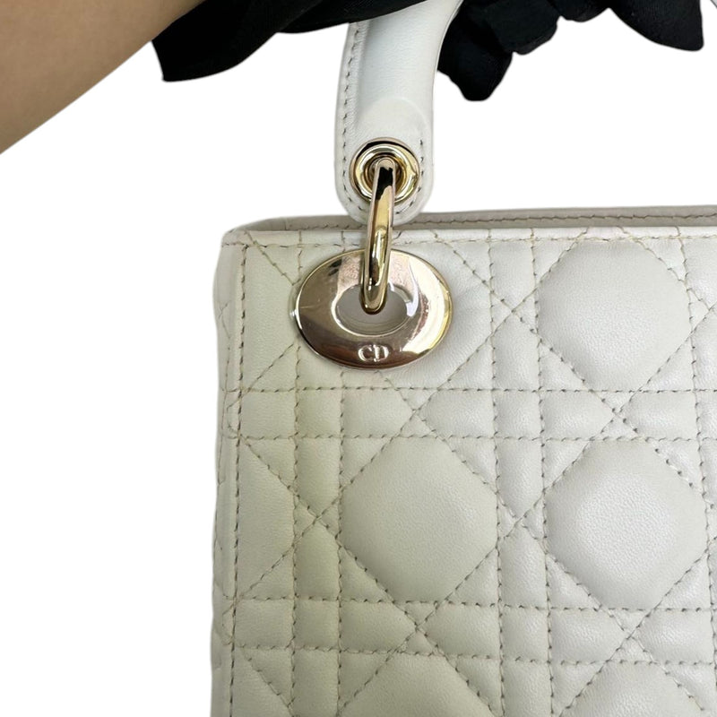 Lady Dior Mini Lambskin Cannage White LGHW