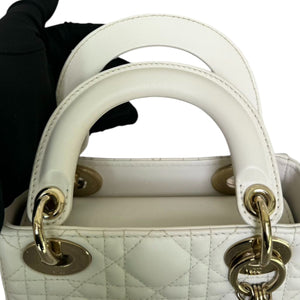 Lady Dior Mini Lambskin Cannage White LGHW