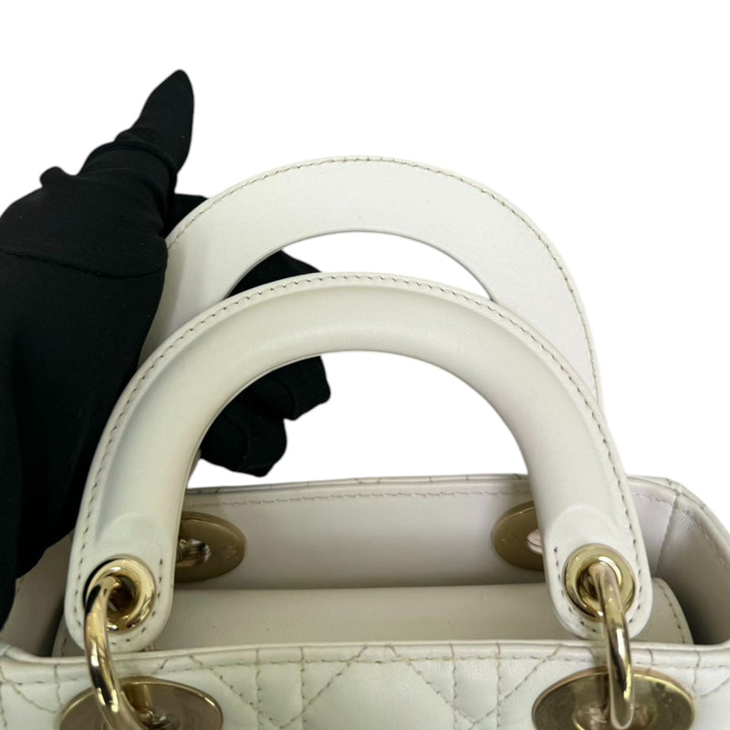 Lady Dior Mini Lambskin Cannage White LGHW