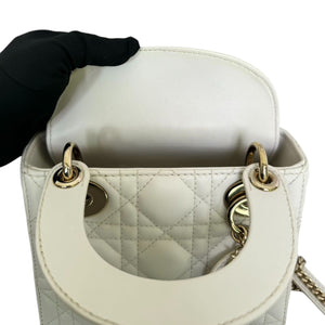 Lady Dior Mini Lambskin Cannage White LGHW