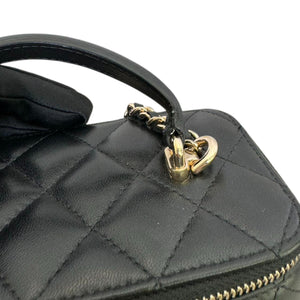 Top Handle Vanity Case with Chain Small Lambskin Black GHW