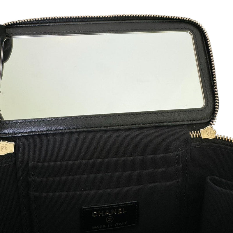 Top Handle Vanity Case with Chain Small Lambskin Black GHW