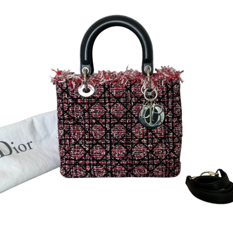 Lady Dior Medium Tweed Fringe Embroidered Multicolor SHW