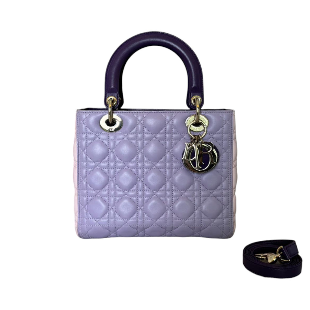 Lady Dior Tri-Color Medium Lambskin Purple Light Pink SHW