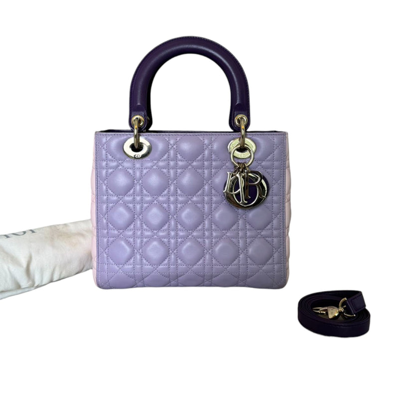 Lady Dior Tri-Color Medium Lambskin Purple Light Pink SHW