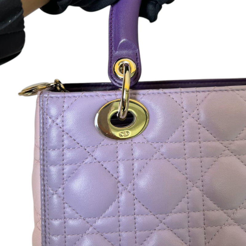 Lady Dior Tri-Color Medium Lambskin Purple Light Pink SHW