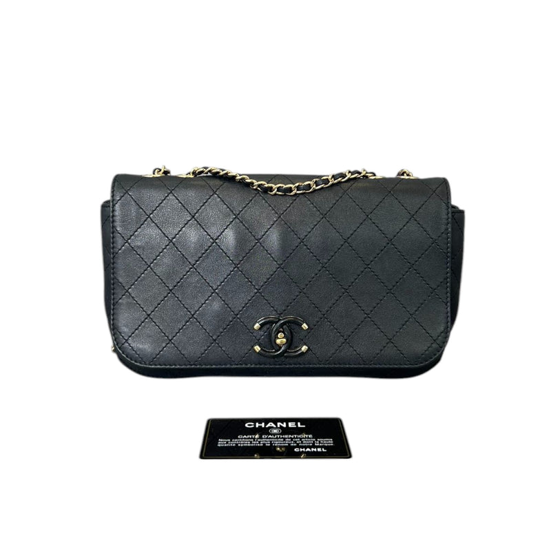 Chanel CC Stitched Case Flap Calfskin Black GHW