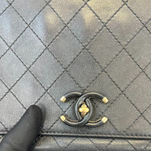 Chanel CC Stitched Case Flap Calfskin Black GHW