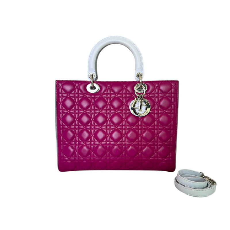 Lady Dior Tri-Color Large Lambskin Pink Grey Light Blue SHW