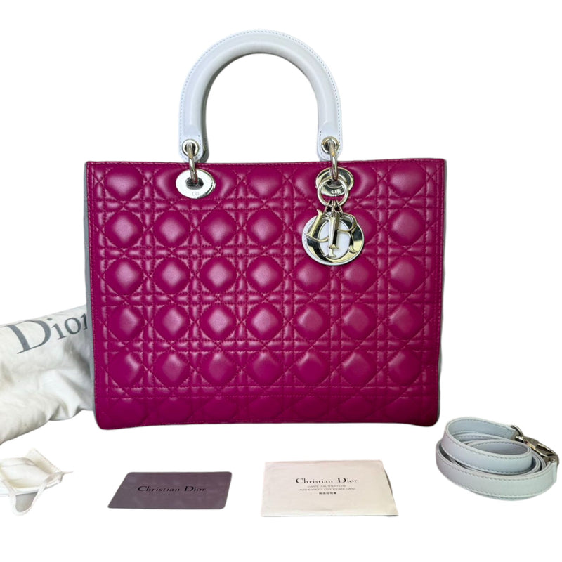 Lady Dior Tri-Color Large Lambskin Pink Grey Light Blue SHW