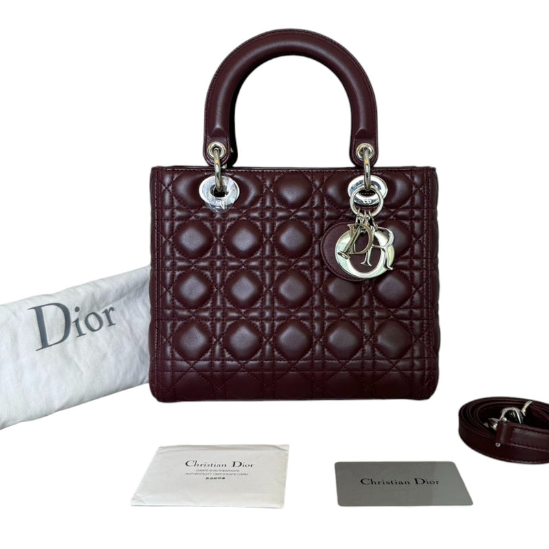 Lady Dior Medium Lambskin Burgundy SHW