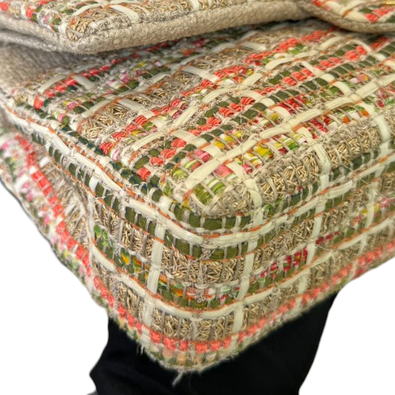 Double Flap Medium Tweed Quilted Beige Multicolor GHW