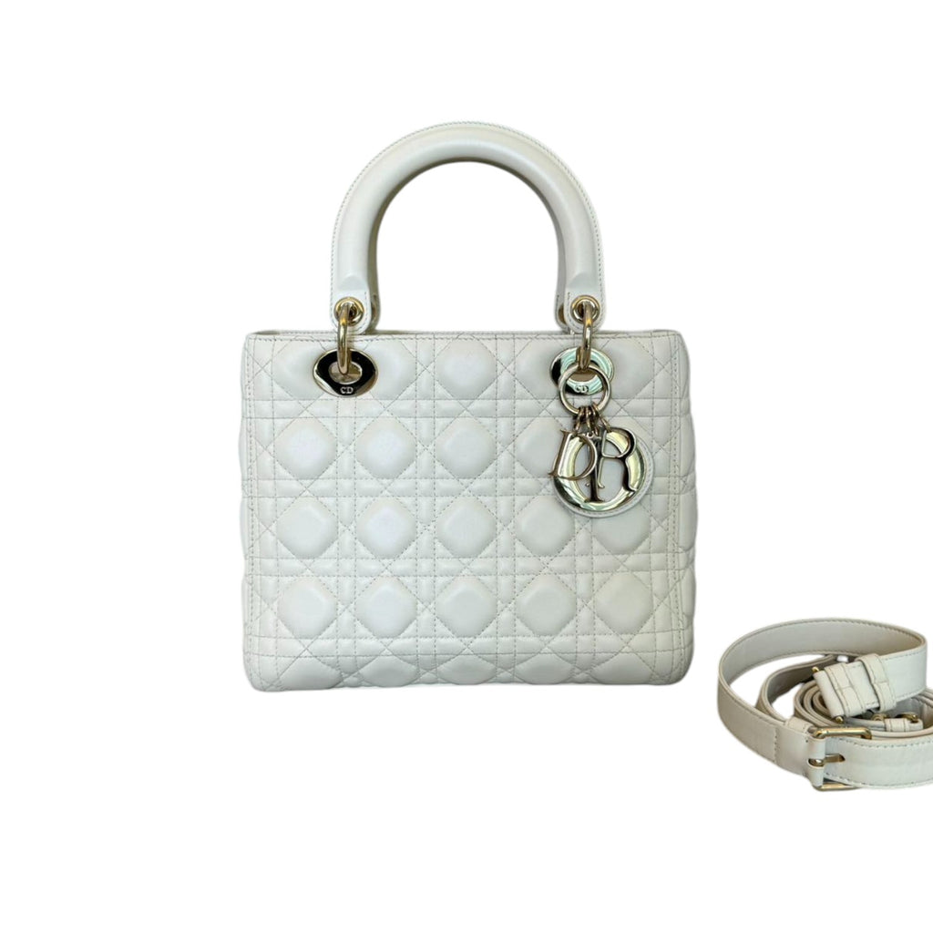 Lady Dior Medium Lambskin White SHW