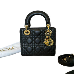 Lady Dior Mini Lambskin Cannage Black GHW