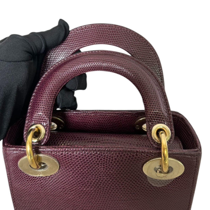 Lady Dior Mini Lizard Gradient Burgundy GHW