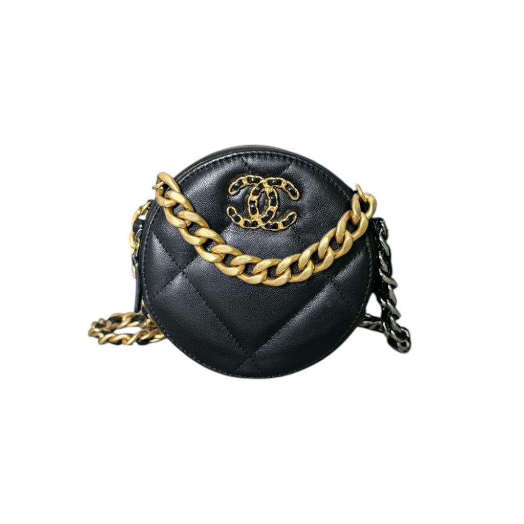 19 Round Clutch With Chain Mini Lambskin Black MHW