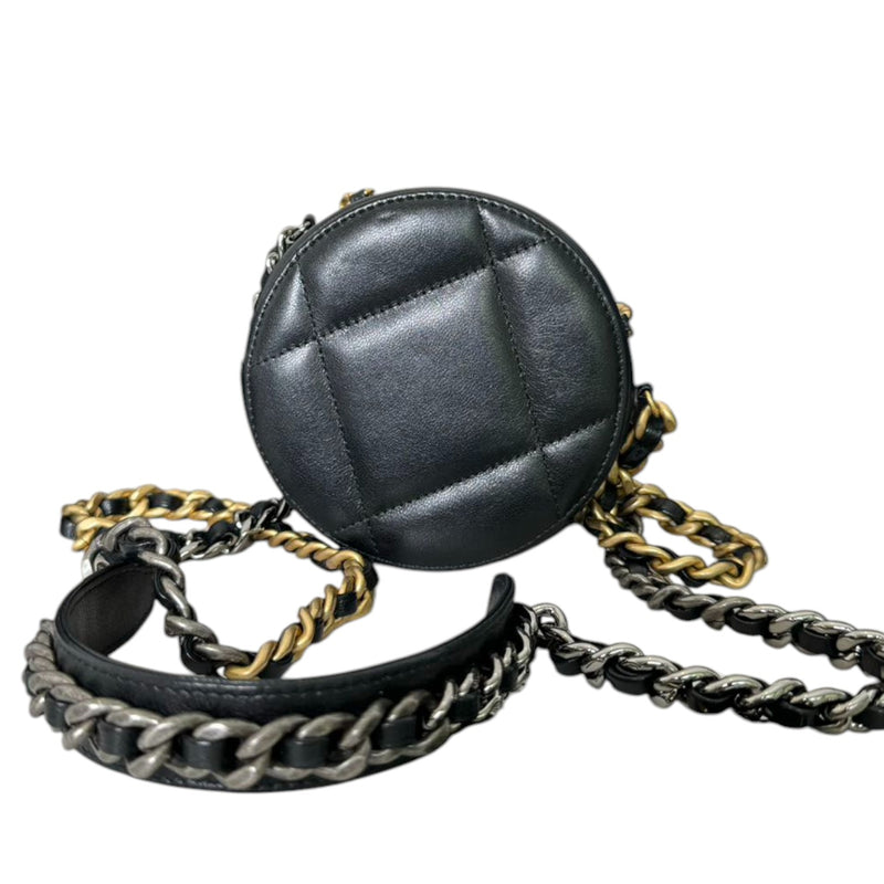 19 Round Clutch With Chain Mini Lambskin Black MHW