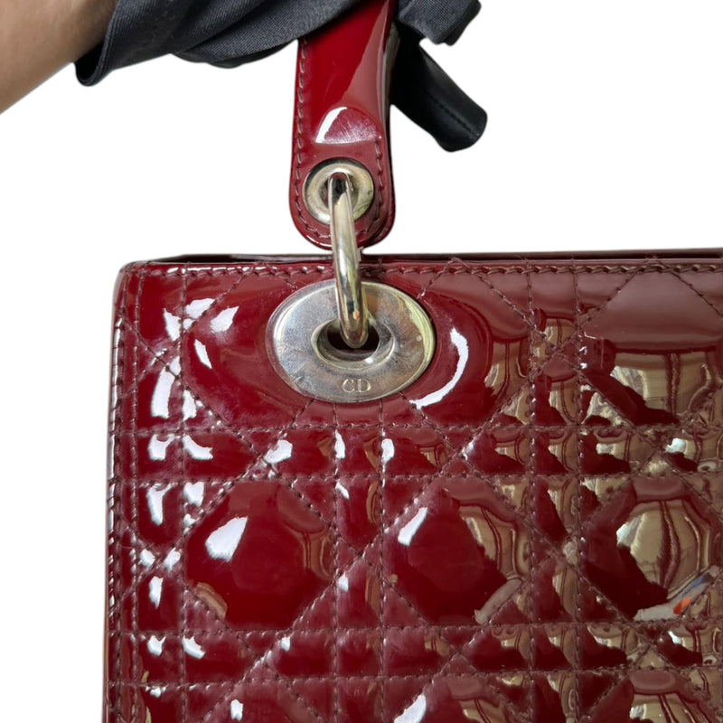 Lady Dior Medium Patent Quilted Red SHW