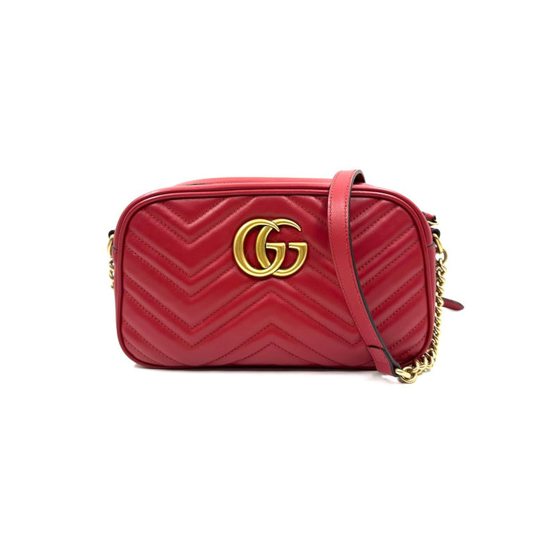 GG Marmont Chain Shoulder Small Calfskin Matelasse Red GHW