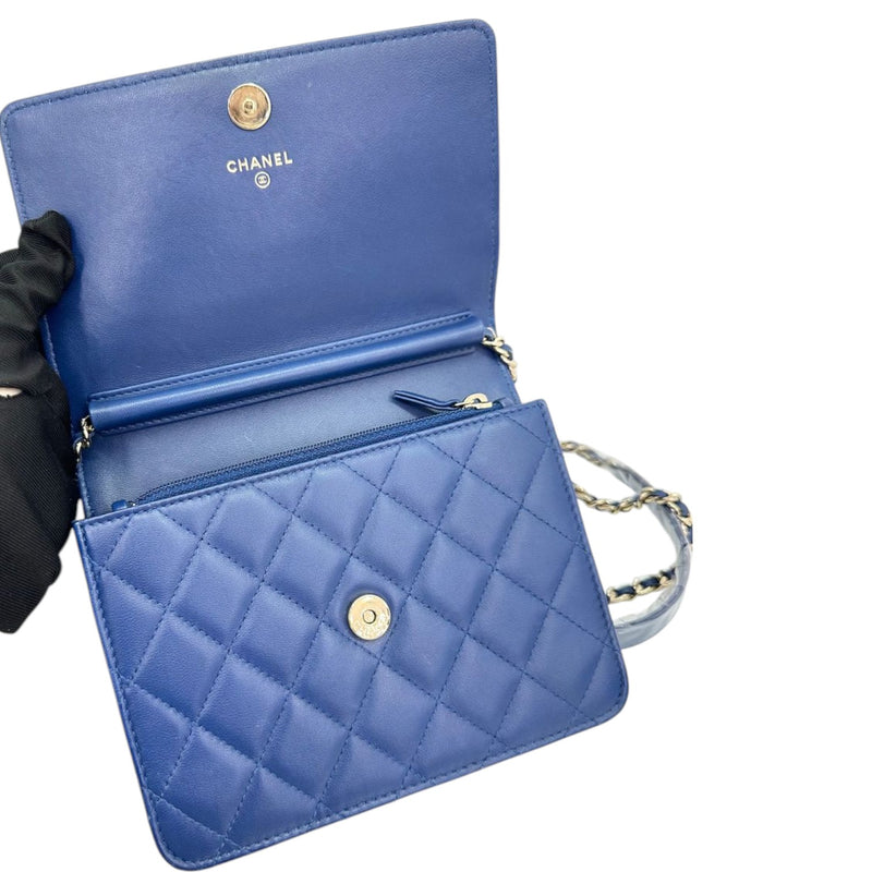 Square Wallet On Chain WOC Lambskin Blue LGHW