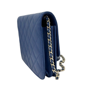 Square Wallet On Chain WOC Lambskin Blue LGHW