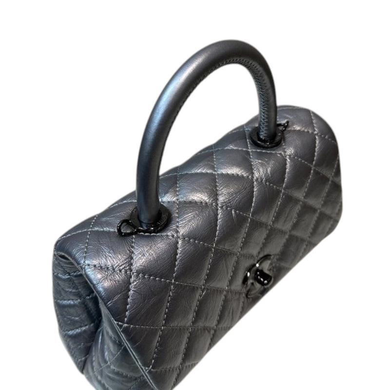 Coco Handle Flap Mini Metallic Aged Calfskin Charcoal RHW